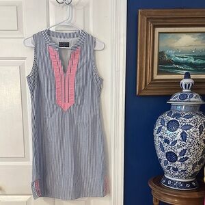 Women’s Duffield Lane Blue & White Striped Pink V Neck Sleeveless Dress Size S
